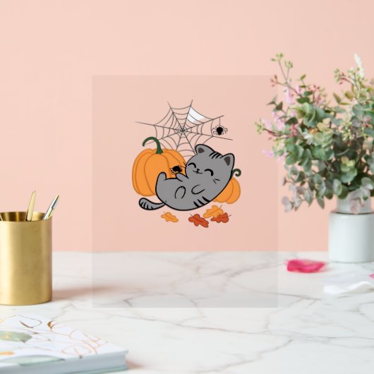 Halloween Kat en Spiders Classic T-shirt Acryl Bord (Huwelijk)