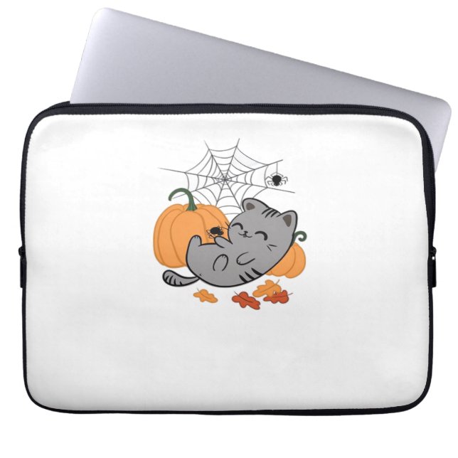Halloween Kat en Spiders Classic T-shirt Laptop Sleeve (Voorkant)