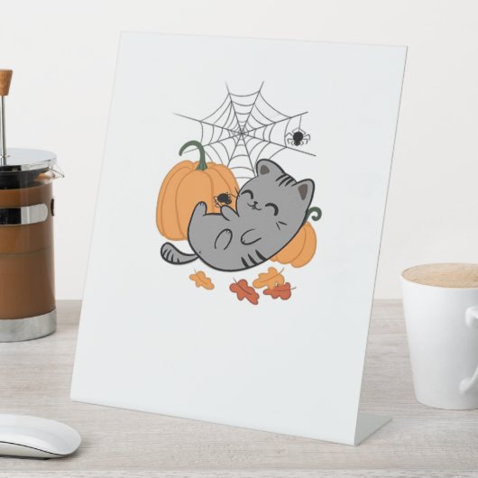 Halloween Kat en Spiders Classic T-shirt Reclamebord Met Voetstuk (Insitu)