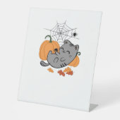 Halloween Kat en Spiders Classic T-shirt Reclamebord Met Voetstuk (Voorkant)