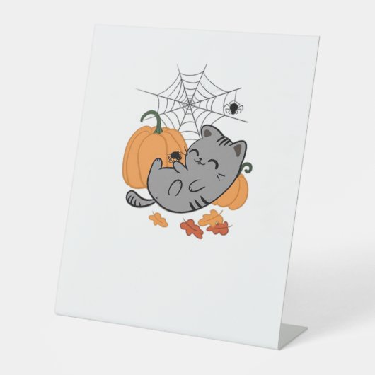 Halloween Kat en Spiders Classic T-shirt Reclamebord Met Voetstuk (Voorkant)