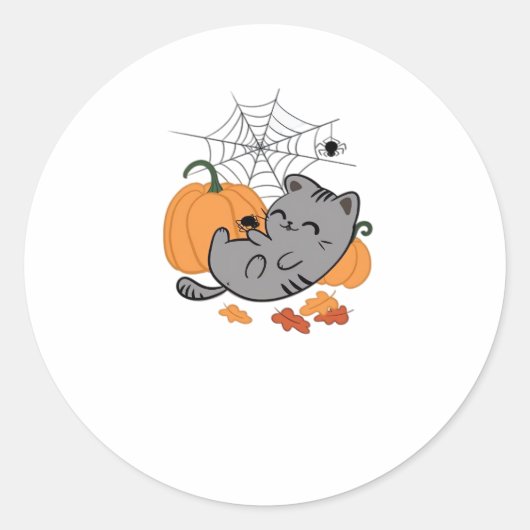 Halloween Kat en Spiders Classic T-shirt Ronde Sticker (Voorkant)