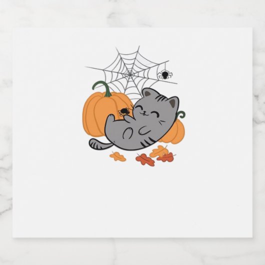 Halloween Kat en Spiders Classic T-shirt Sparkling Wijnetiket (Enkel label)