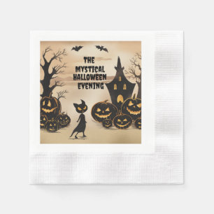 Halloween kat en spookhuis servet