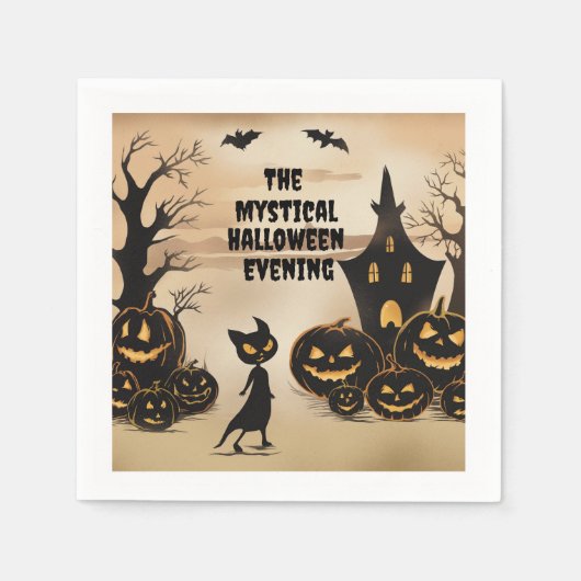 Halloween kat en spookhuis servet (Voorkant)