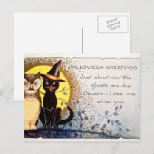  Halloween kat en uil briefkaart (Voorkant / Achterkant)