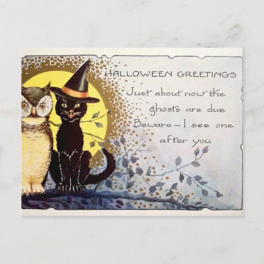 Halloween kat en uil briefkaart (Voorkant)