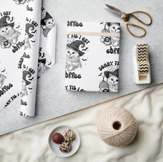 Halloween kat eng totdat ik koffie krijg cadeaupapier (Crafts)