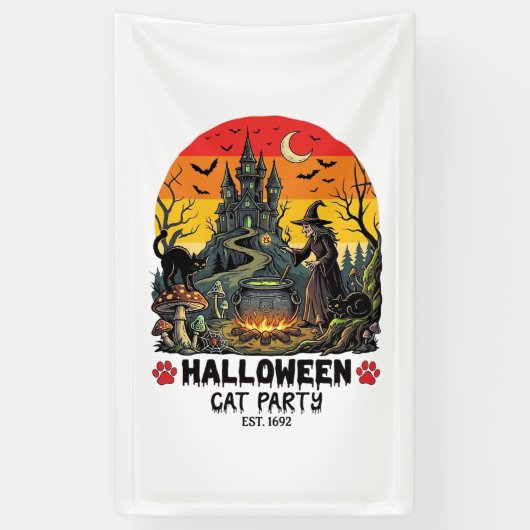Halloween Kat Feest Heks Ketel Zwarte Katten Versc Spandoek (Verticaal)