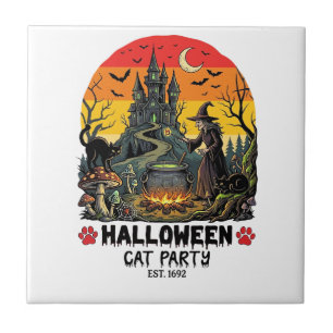 Halloween Kat Feest Heks Ketel Zwarte Katten Versc Tegeltje