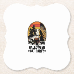Halloween Kat Feestje Vintage Heks Katten Ontwerp_ Kartonnen Onderzetters