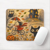 Halloween Kat & Fietseend Meisje Muismat (Met muis)