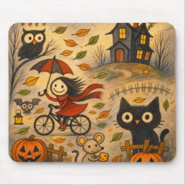 Halloween Kat & Fietseend Meisje Muismat