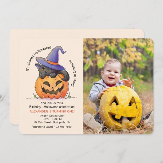 Halloween Kat Fotouitnodiging Kaart (Voorkant / Achterkant)