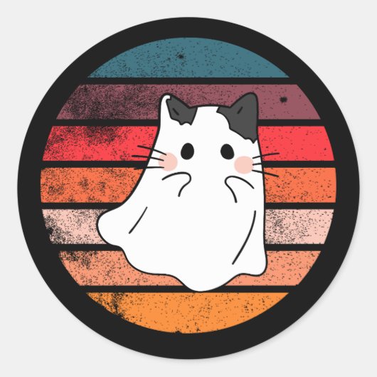Halloween kat geest retro ronde sticker (Voorkant)