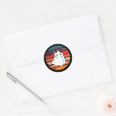 Halloween kat geest retro ronde sticker (Envelop)