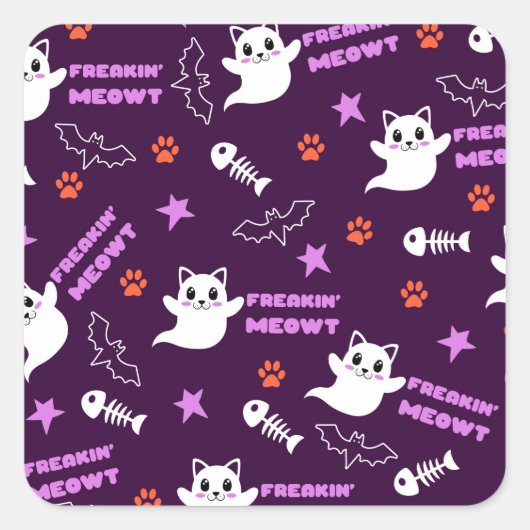 Halloween Kat Geest Vierkante Sticker (Voorkant)