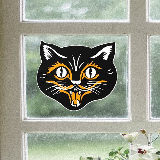 Halloween Kat Gezicht Zwart Sinaasappel Wit Raamsticker