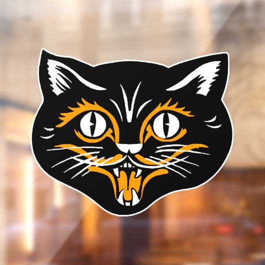  Halloween Kat Gezicht Zwart Sinaasappel Wit Raamsticker (Vel 2)
