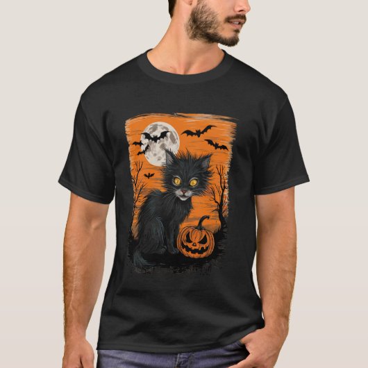 Halloween Kat Grappige Kat Halloween T-shirt Voor (Voorkant)