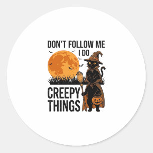 Halloween Kat Griezelige Dingen Grappige Heks_1 Ronde Sticker