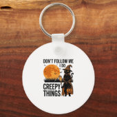 Halloween Kat Griezelige Dingen Grappige Heks_1 Sleutelhanger (Voorkant)