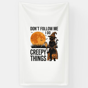 Halloween Kat Griezelige Dingen Grappige Heks_1 Spandoek