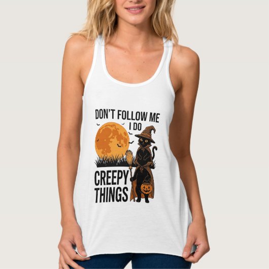 Halloween Kat Griezelige Dingen Grappige Heks_1 Tanktop (Voorkant)