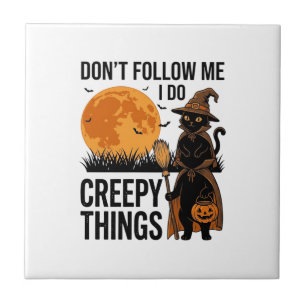 Halloween Kat Griezelige Dingen Grappige Heks_1 Tegeltje