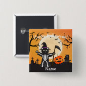 Halloween Kat Grim Reaper Vierkante Button 5,1 Cm (Voorkant /achterkant)