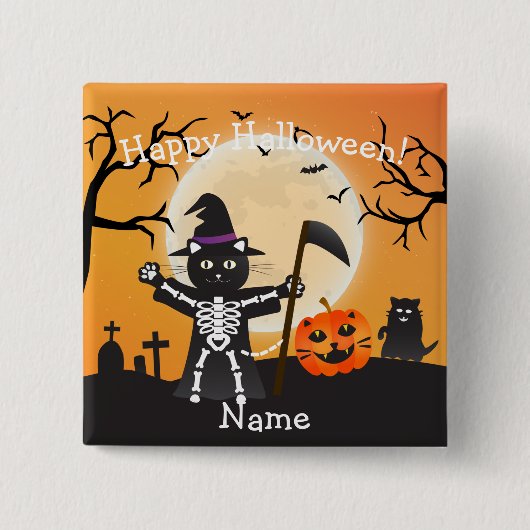 Halloween Kat Grim Reaper Vierkante Button 5,1 Cm (Voorkant)