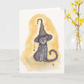 Halloween Kat heks Kaart (Gele Bloem)