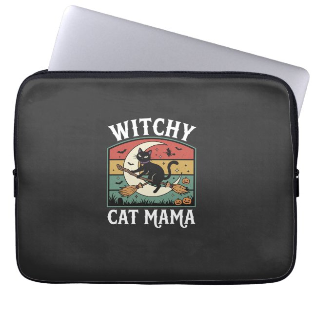 Halloween Kat Heks Mama Laptop Sleeve (Voorkant)