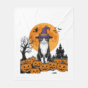 Halloween Kat Heks Pompoen Vintage Griezelen_1 Fleece Deken