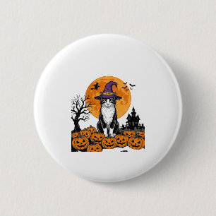 Halloween Kat Heks Pompoen Vintage Griezelen_1 Ronde Button 5,7 Cm