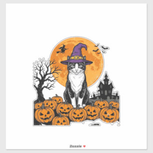 Halloween Kat Heks Pompoen Vintage Griezelen_1 Sticker