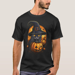 Halloween Kat Heksenhoed Pompoen Griezelig Enge Ka T-shirt