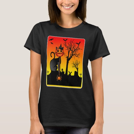 HALLOWEEN KAT HEKSENHOED T-SHIRT (Voorkant)