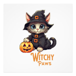 Halloween Kat Hekserige Pootjes Foto Afdruk