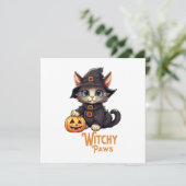 Halloween Kat Hekserige Pootjes Kaart (Staand voorkant)