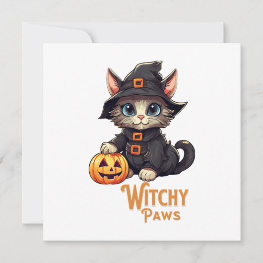 Halloween Kat Hekserige Pootjes Kaart (Voorkant)