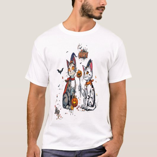 halloween kat horror kunst graffiti t-shirt (Voorkant)
