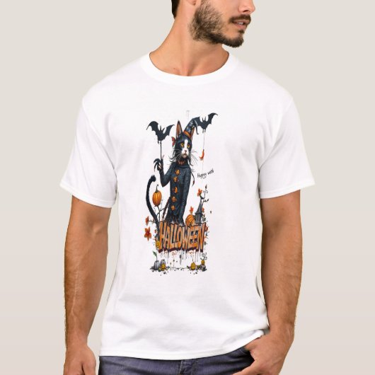 halloween kat horror kunst graffiti t-shirt (Voorkant)