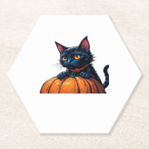 Halloween Kat in Betoverde Pompoenveld Klassieke T Kartonnen Onderzetters