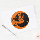  Halloween - Kat in de Maan Ronde Sticker (Envelop)