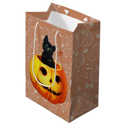 Halloween kat in de pompoen medium cadeauzakje (Voorkant Gekanteld)