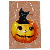 Halloween kat in de pompoen medium cadeauzakje (Voorkant)