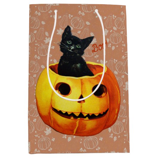 Halloween kat in de pompoen medium cadeauzakje (Voorkant)