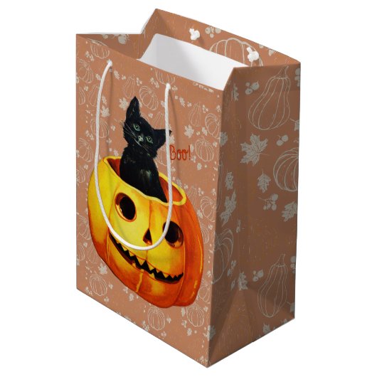 Halloween kat in de pompoen medium cadeauzakje (Achterkant Gekanteld)
