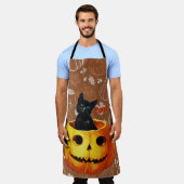 Halloween kat in de pompoen schort (Gedragen)